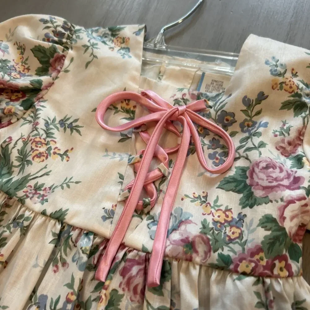 NWT Spiegel Floral Milkmaid Toddler Dress Sz 3T Lace Cottage Victorian Vtg 90s
